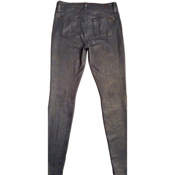 7 For All Mankind Snakeskin Print 5 Pocket Cropped Legging, Navy Blue, S… - Picture 3 of 6